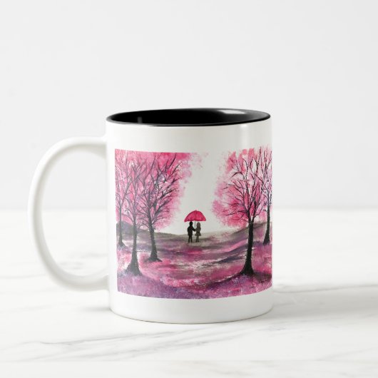 Rustikale Hochzeitskoppel Liebe Kirschblüten Zweifarbige Tasse (Links)