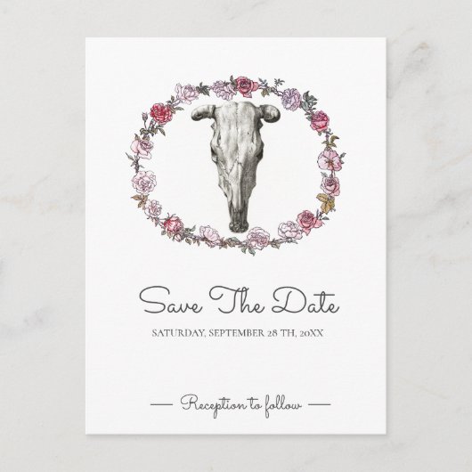 Rustikale Hochzeitskuhe - Rosen Save the Date Postkarte (Vorderseite)