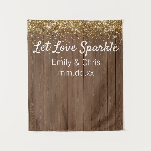 Rustikale Hochzeitskulisse, Stand aus Holz-Sparkle Wandteppich (Vorderseite)