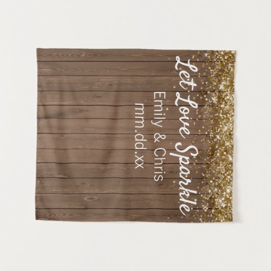 Rustikale Hochzeitskulisse, Stand aus Holz-Sparkle Wandteppich (Vorderseite (Horizontal))