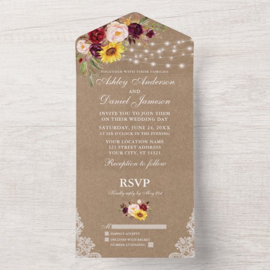 Rustikale Hochzeitslampen mit gemischter Blüte All In One Einladung (Innen Boden)