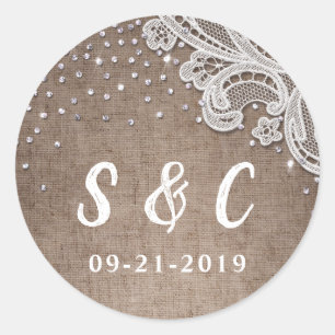 Rustikale Hochzeitsmonogramme mit Silberglitter au Runder Aufkleber