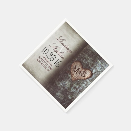 Rustikale Hochzeitsnapkins mit Baumherz Serviette (Ecke)