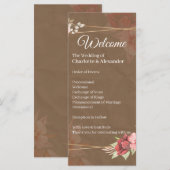 Rustikale Hochzeitsprogramm mit rosafarbenen Blume (Vorne/Hinten)