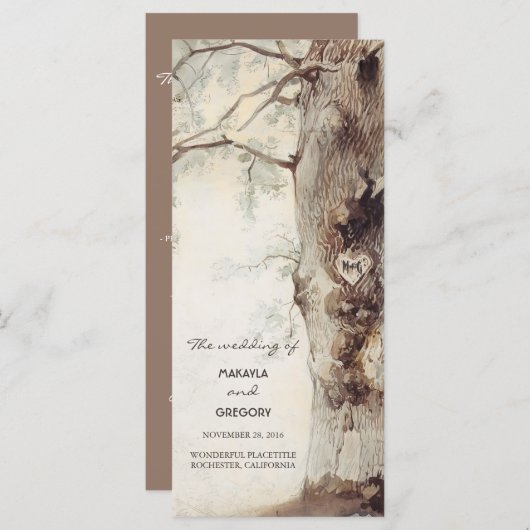 rustikale Hochzeitsprogramme für Baum und geschnit Programm (Vorne/Hinten)