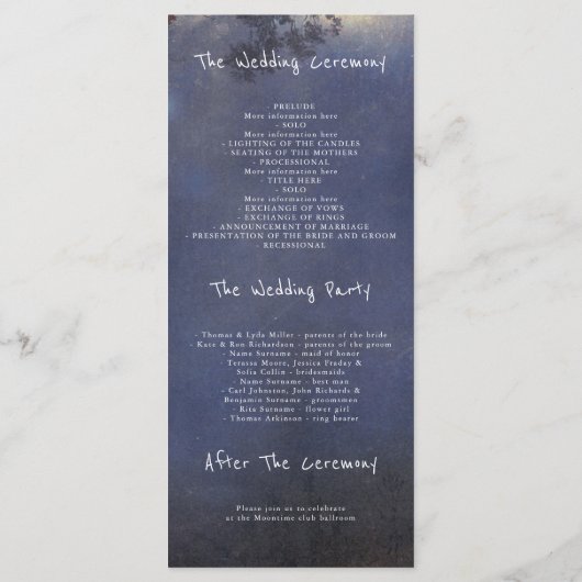 Rustikale Hochzeitsprogramme für Bäume und Lichter Programm (Rückseite)