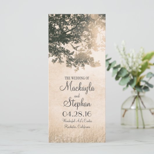 Rustikale Hochzeitsprogramme für Bäume und Vögel Programm (Stehend Vorderseite)