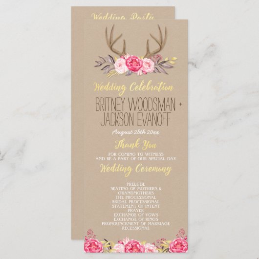 Rustikale Hochzeitsprogramme für Blütenpeony & Dee Programm (Vorne/Hinten)