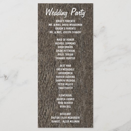 Rustikale Hochzeitsprogramme für Eichenbäume Programm (Rückseite)