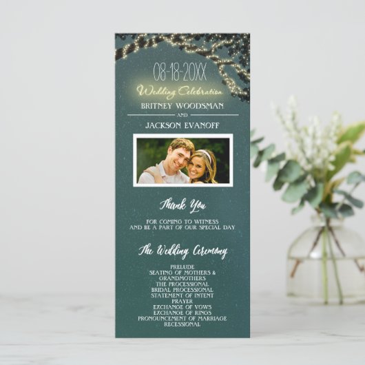 Rustikale Hochzeitsprogramme für Foto Tree Branch Programm (Stehend Vorderseite)