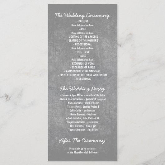 Rustikale Hochzeitsprogramme für Graue und Gelbe Z Programm (Rückseite)