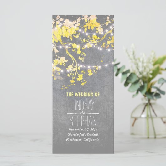 Rustikale Hochzeitsprogramme für Graue und Gelbe Z Programm (Stehend Vorderseite)