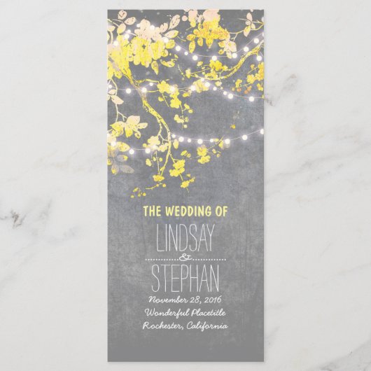 Rustikale Hochzeitsprogramme für Graue und Gelbe Z Programm (Vorderseite)