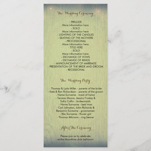 Rustikale Hochzeitsprogramme für Holz Programm (Rückseite)