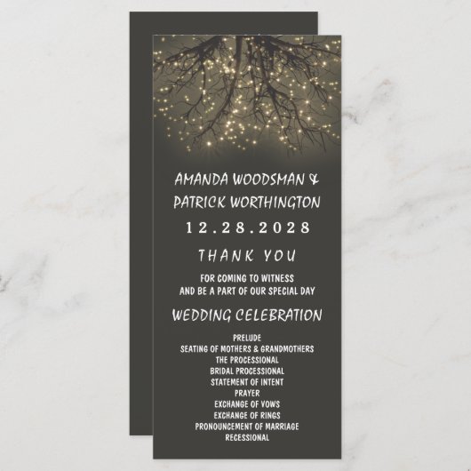 Rustikale Hochzeitsprogramme für leuchtende Bäume Programm (Vorne/Hinten)