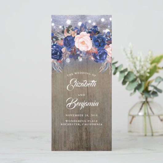 Rustikale Hochzeitsprogramme für Navy Programm (Stehend Vorderseite)