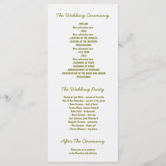 rustikale Hochzeitsprogramme für Waldlaurel Aquare Programm (Rückseite)