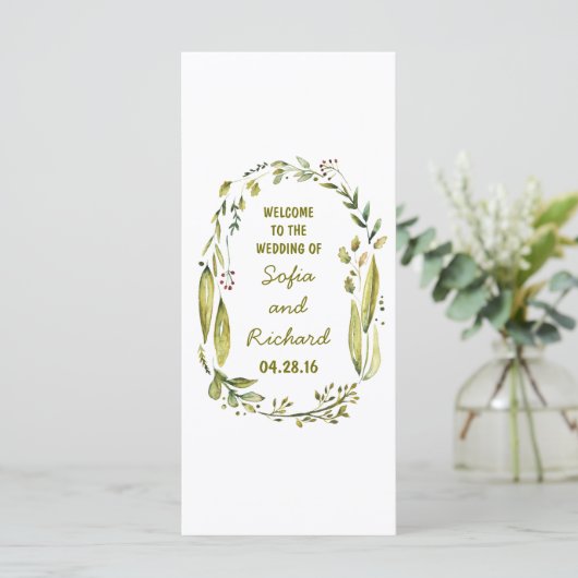 rustikale Hochzeitsprogramme für Waldlaurel Aquare Programm (Stehend Vorderseite)