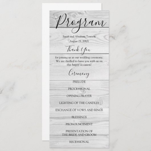 Rustikale Hochzeitsprogramme für Weißwald Menükarte (Vorne/Hinten)