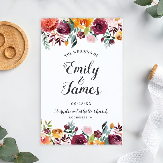 Rustikale Hochzeitsprogramme in Burgund Pink Fall