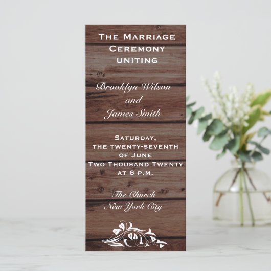 Rustikale Hochzeitsprogramme mit Blume-Dekoration Programm (Stehend Vorderseite)