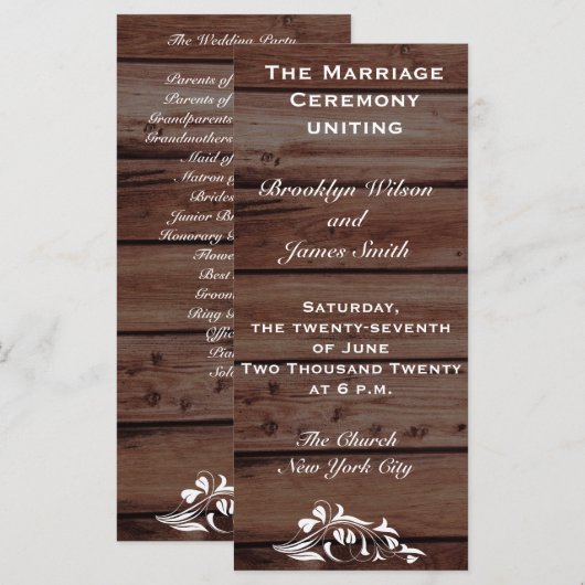 Rustikale Hochzeitsprogramme mit Blumendekor Programm (Vorne/Hinten)