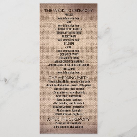 Rustikale Hochzeitsprogramme Programm (Rückseite)