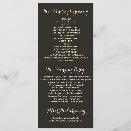 Rustikale Hochzeitsprogramme Programm (Rückseite)