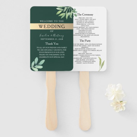 Rustikale Hochzeitsprogramme Smaragdgrün Fächer (Vorne und Hinten)