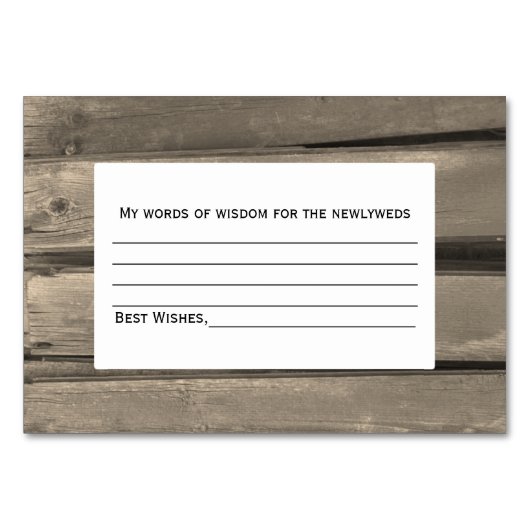 Rustikale Hochzeitsratgeber für Holz Tischnummer (Rückseite)