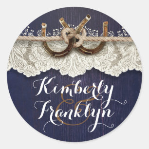 Rustikale Hochzeitssaison der Lace Horseshoes Runder Aufkleber