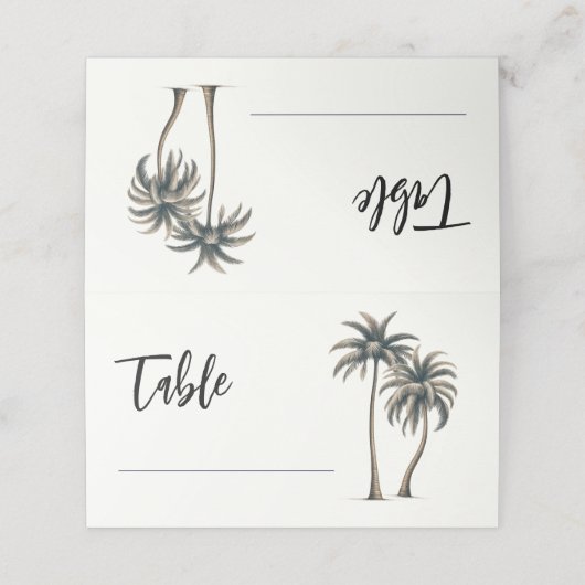 Rustikale Hochzeitssitze im tropischen Palmenbaum Platzkarte (Außenseite Aufgefaltet)