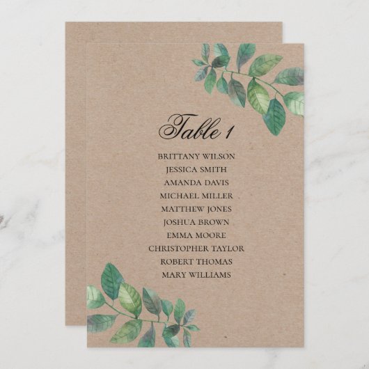 Rustikale Hochzeitssitzkarte. Botanisch wasserfarb Einladung (Vorne/Hinten)