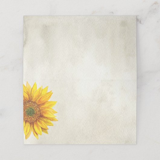 Rustikale Hochzeitssitzkarte. Sonnenblumenland Platzkarte (Außenseite Aufgefaltet)