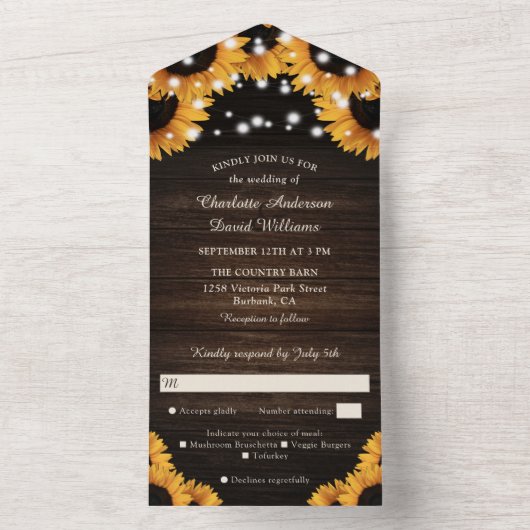 Rustikale Hochzeitssonne aus Holz All In One Einladung (Innen Boden)