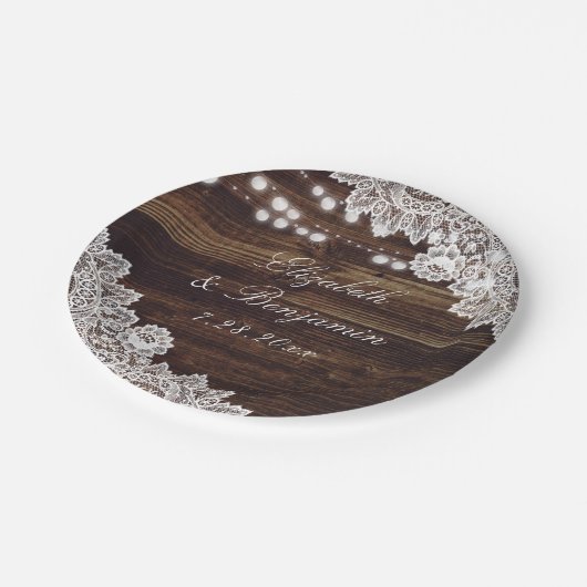 Rustikale Hochzeitssonne aus Holz Pappteller (Schrägansicht)