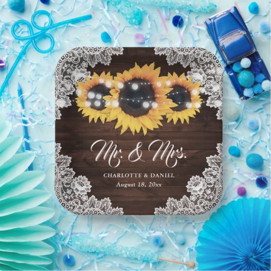 Rustikale Hochzeitssonne aus Holz Pappteller (Party)