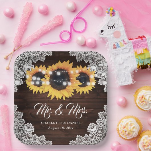 Rustikale Hochzeitssonne aus Holz Pappteller (Party)