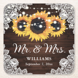 Rustikale Hochzeitssonne aus Holz Rechteckiger Pappuntersetzer