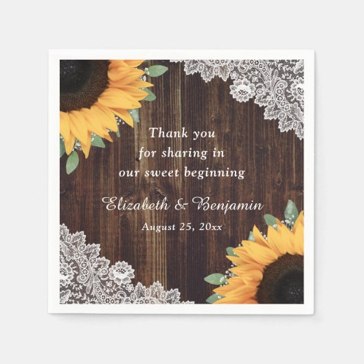 Rustikale Hochzeitssonne aus Holz Serviette (Vorderseite)