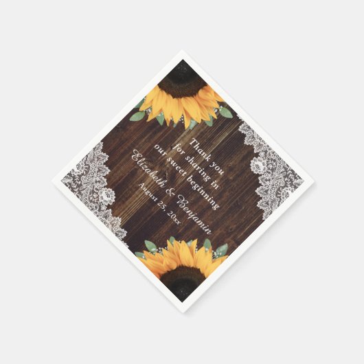 Rustikale Hochzeitssonne aus Holz Serviette (Ecke)