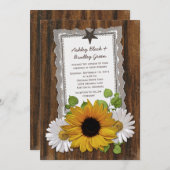 Rustikale Hochzeitssonne aus Holz Sonnenblumen Dai Einladung (Vorne/Hinten)