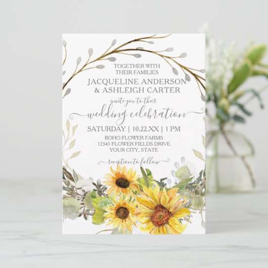 Rustikale Hochzeitssonne Einladung (Stehend Vorderseite)