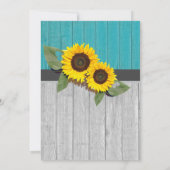 Rustikale Hochzeitssonnenblume Aquamarin Grau-Holz Save The Date (Rückseite)