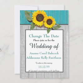 Rustikale Hochzeitssonnenblume Aquamarin Grau-Holz Save The Date