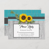 Rustikale Hochzeitssonnenblume Aquamariner Holzgra (Vorne/Hinten)