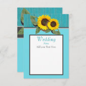 Rustikale Hochzeitssonnenblume Aquamariner Holzgra Einladung (Vorne/Hinten)