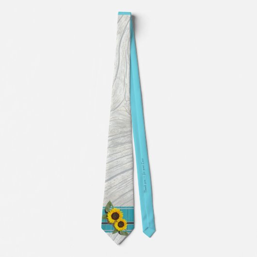 Rustikale Hochzeitssonnenblume Aquamariner Holzgra Krawatte (Vorderseite)