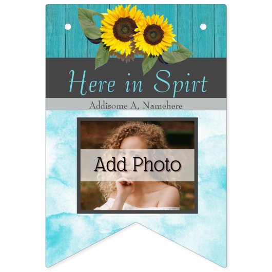 Rustikale Hochzeitssonnenblume Aquamariner Holzgra Wimpelkette (Zweite Fahne)