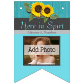 Rustikale Hochzeitssonnenblume Aquamariner Holzgra Wimpelkette (Erste Fahne)